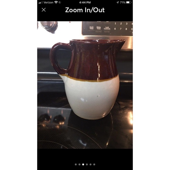 R.R.P. Co Roseville Ohio Pottery Pitcher Brown & Tan Pitcher Juice Milk Cream 6” - Picture 3 of 6